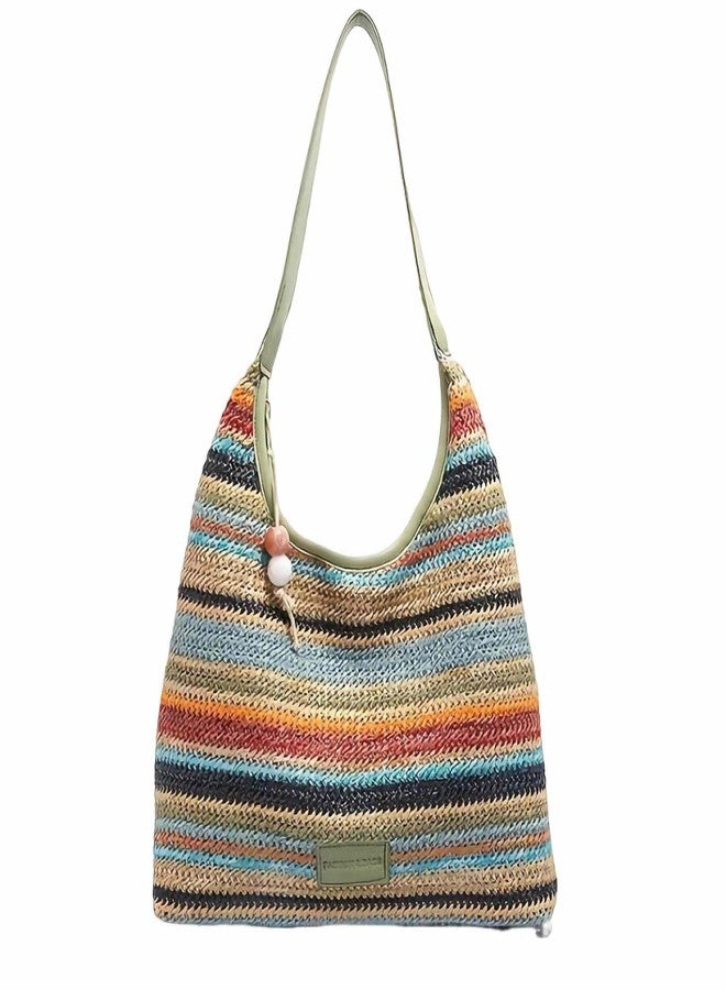 Winatehr straw beach tote bag, summer vacation crochet purse, woven trendy colorful cute shoulder bag with zipper, beach stuff gifts for women - Image 1